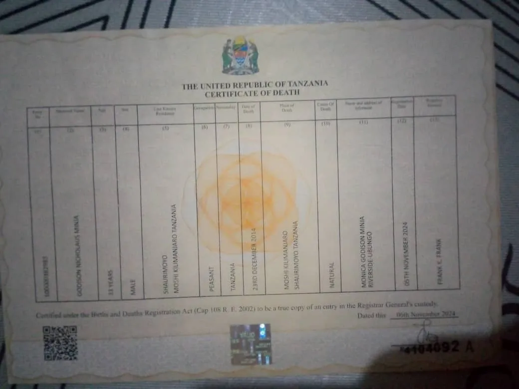 Cheti cha kuzaliwa na kifo, NIDA kitambulisho na passport 